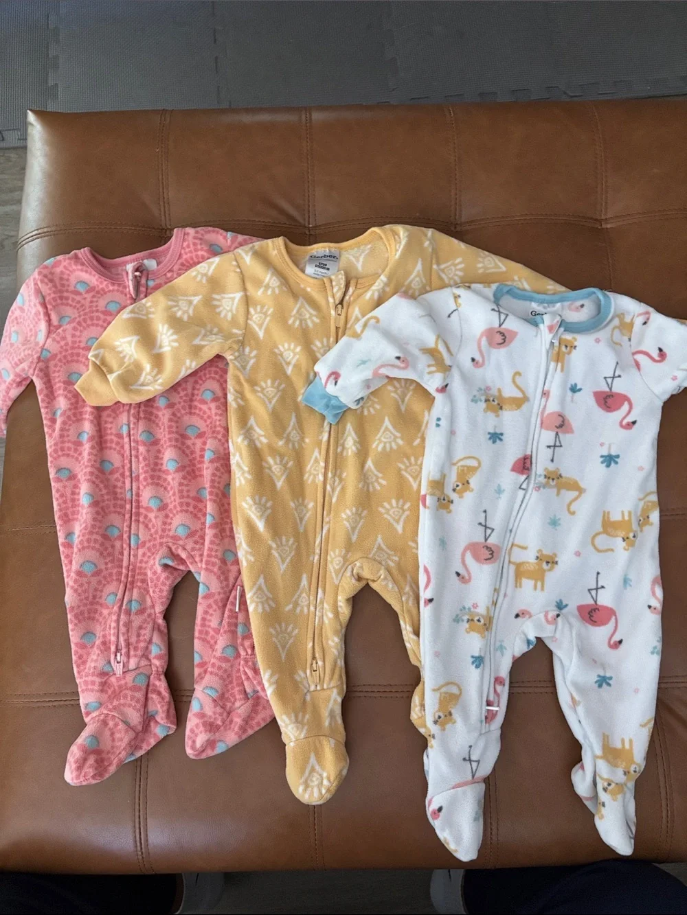 Gerber Pink, Yellow, White Fleece One-Piece Footies Set - Picture 1 of 1